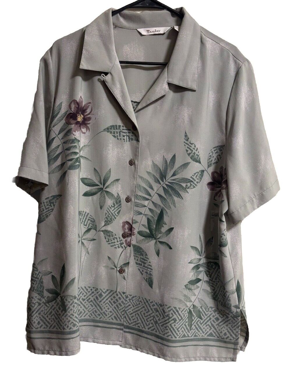 Vintage Tropical Button Down Shirt Sage Green 90’s Grandma Cottage Plus Size 16